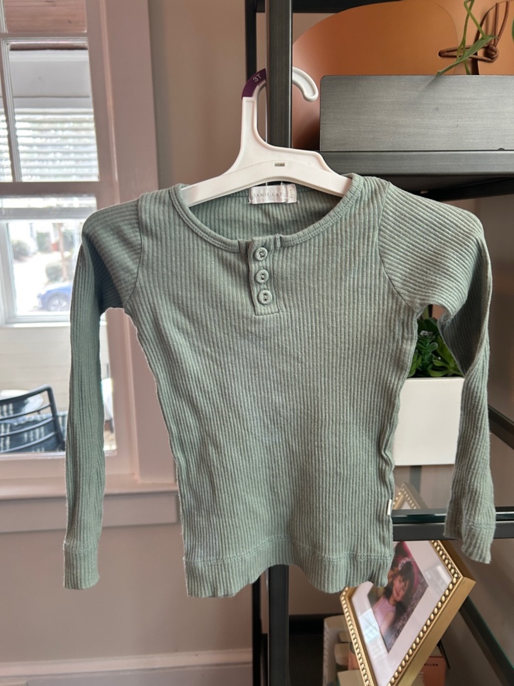 Jamie Kay Sage Green Ribbed Long Sleeve Henley Top